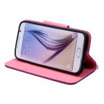 Wholesale Galaxy S6 Edge Color Flip Leather Wallet Case with Strap (Purple Pink)